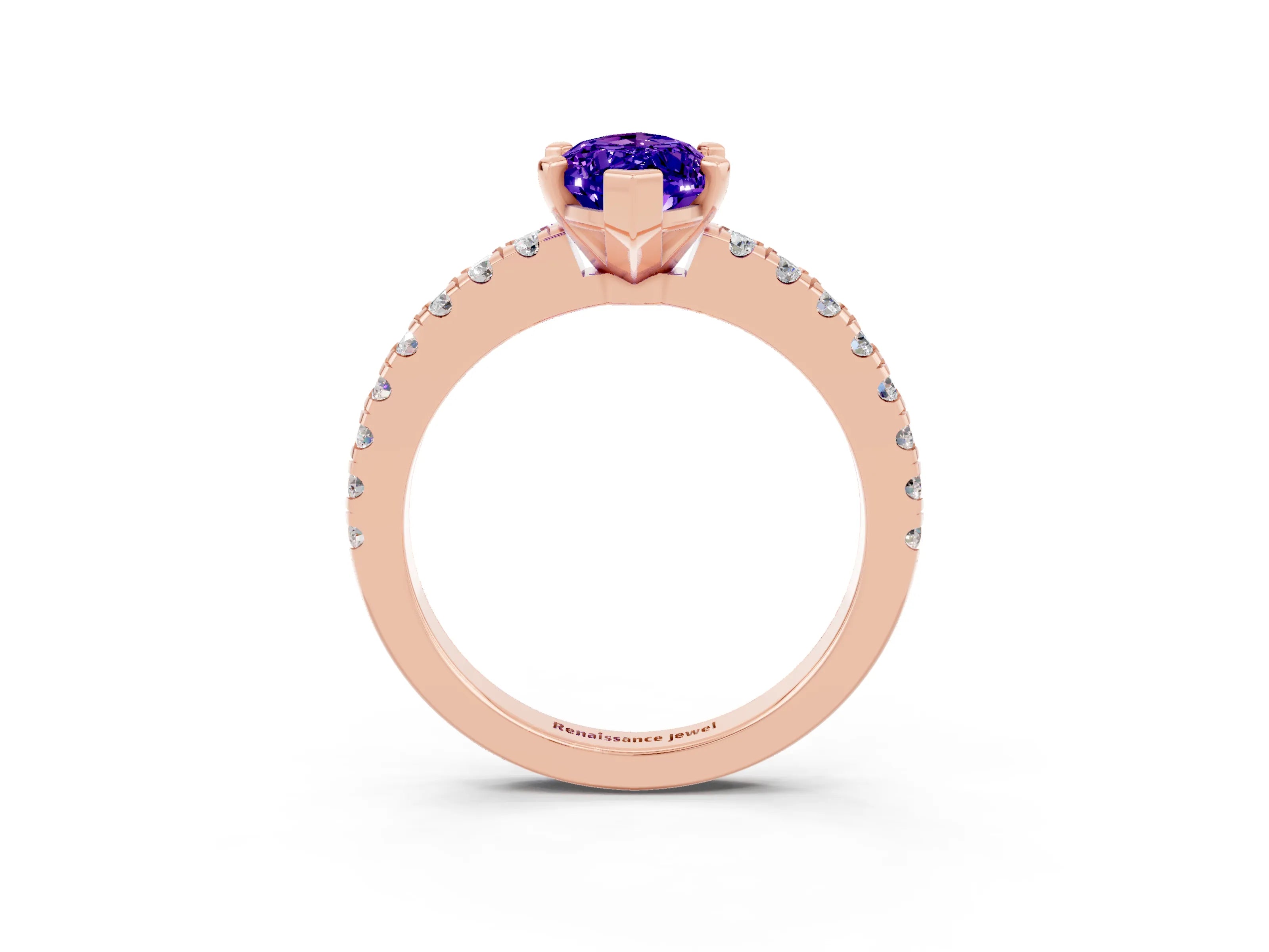 Rose gold Marquise Cut Solitaire Diamond with Pavé Band and Four-Prong Setting_3