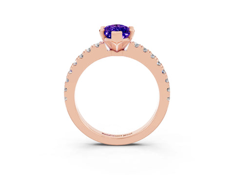 Rose gold Marquise Cut Solitaire Diamond with Pavé Band and Four-Prong Setting_3