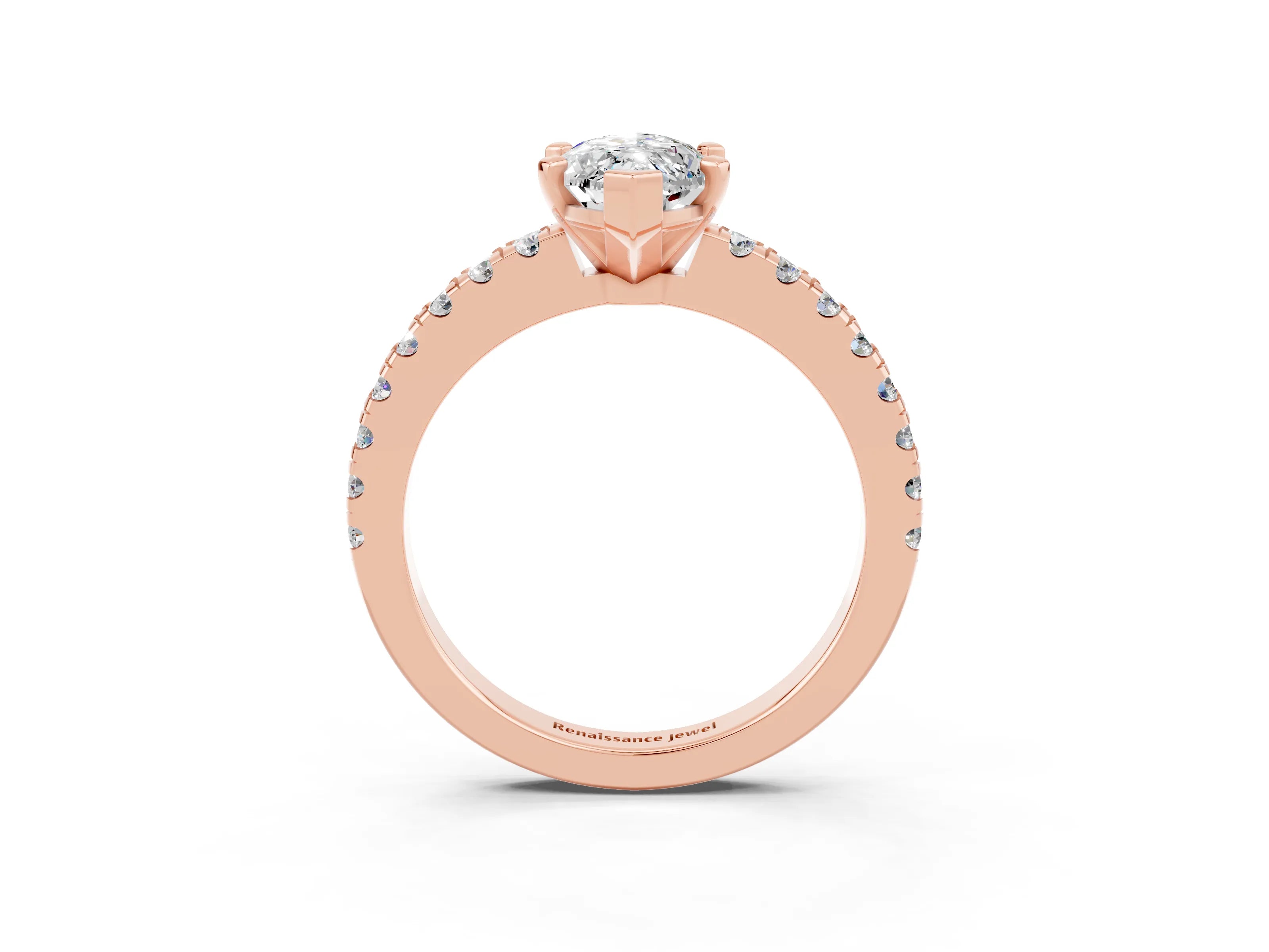 Rose gold Marquise Cut Solitaire Diamond with Pavé Band and Four-Prong Setting_3