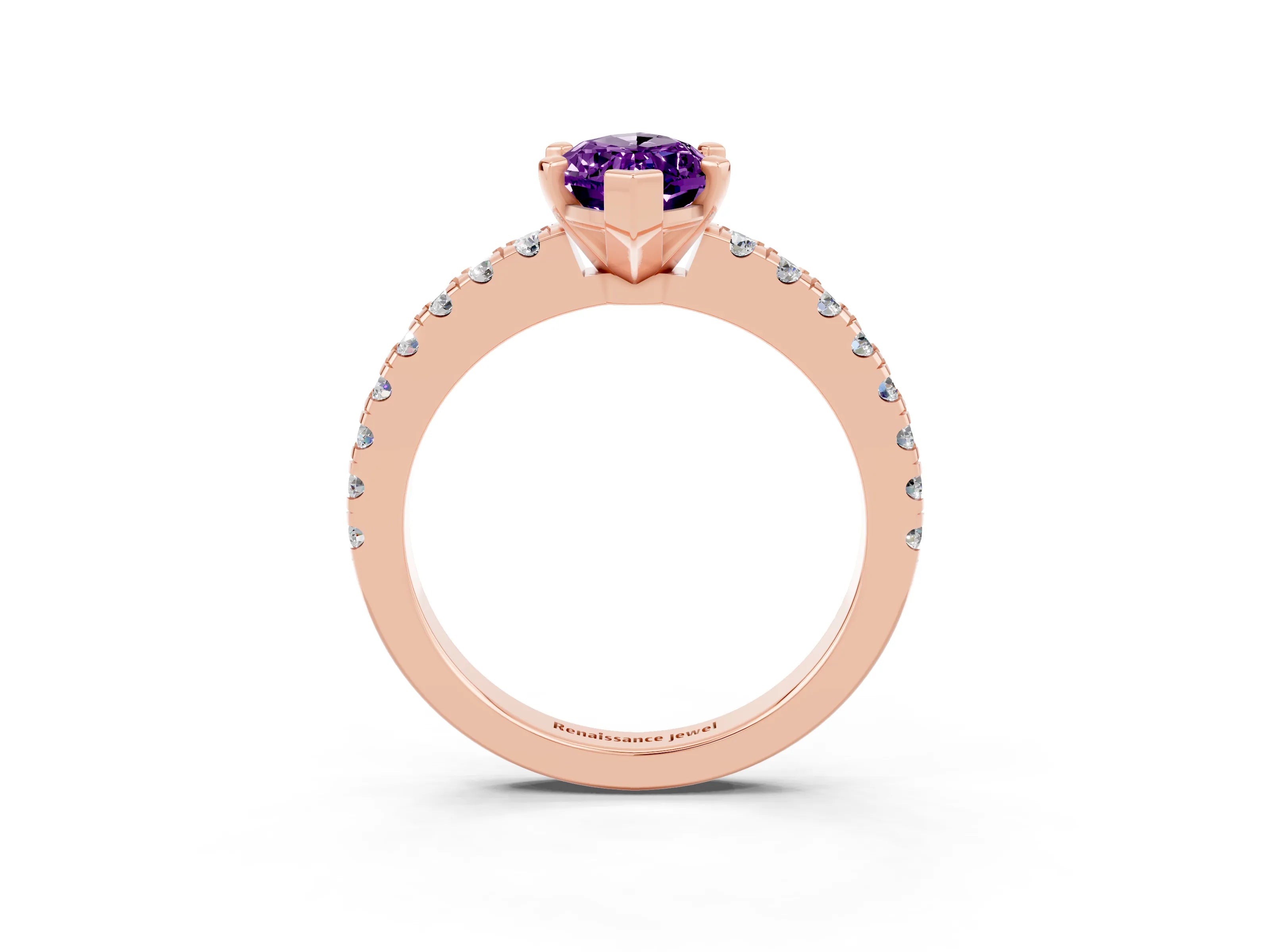 Rose gold Marquise Cut Solitaire Diamond with Pavé Band and Four-Prong Setting_3