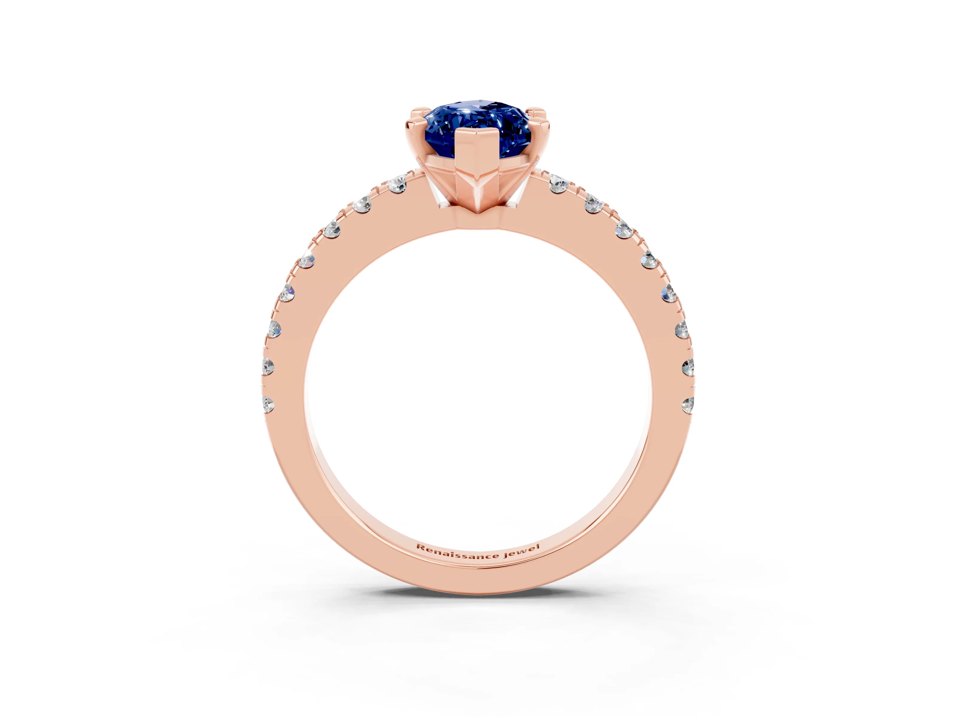 Rose gold Marquise Cut Solitaire Diamond with Pavé Band and Four-Prong Setting_3