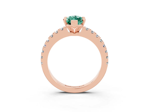 Rose gold Marquise Cut Solitaire Green Sapphire with Pavé Band and Four-Prong Setting