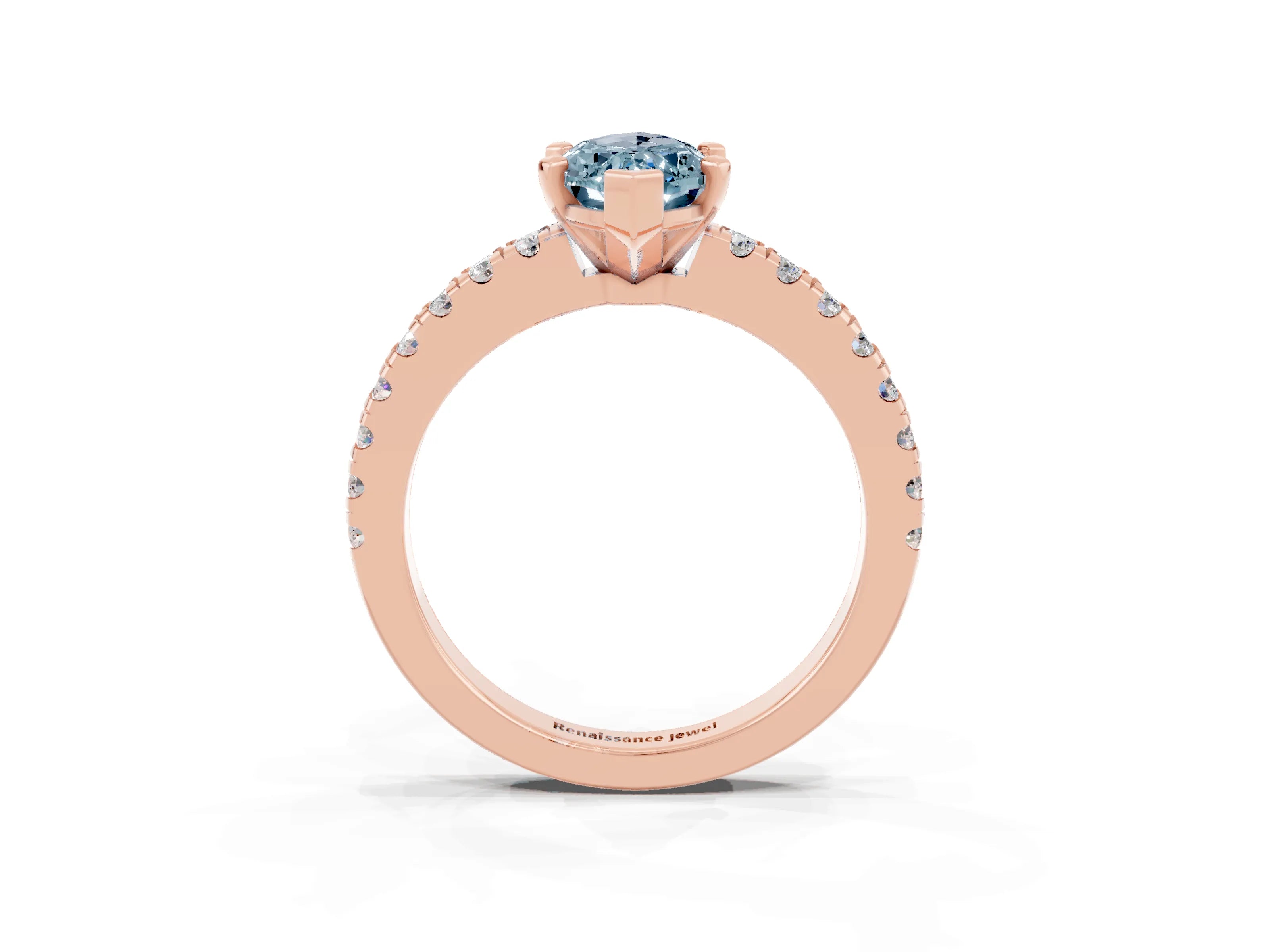 Rose gold Marquise Cut Solitaire Diamond with Pavé Band and Four-Prong Setting_3