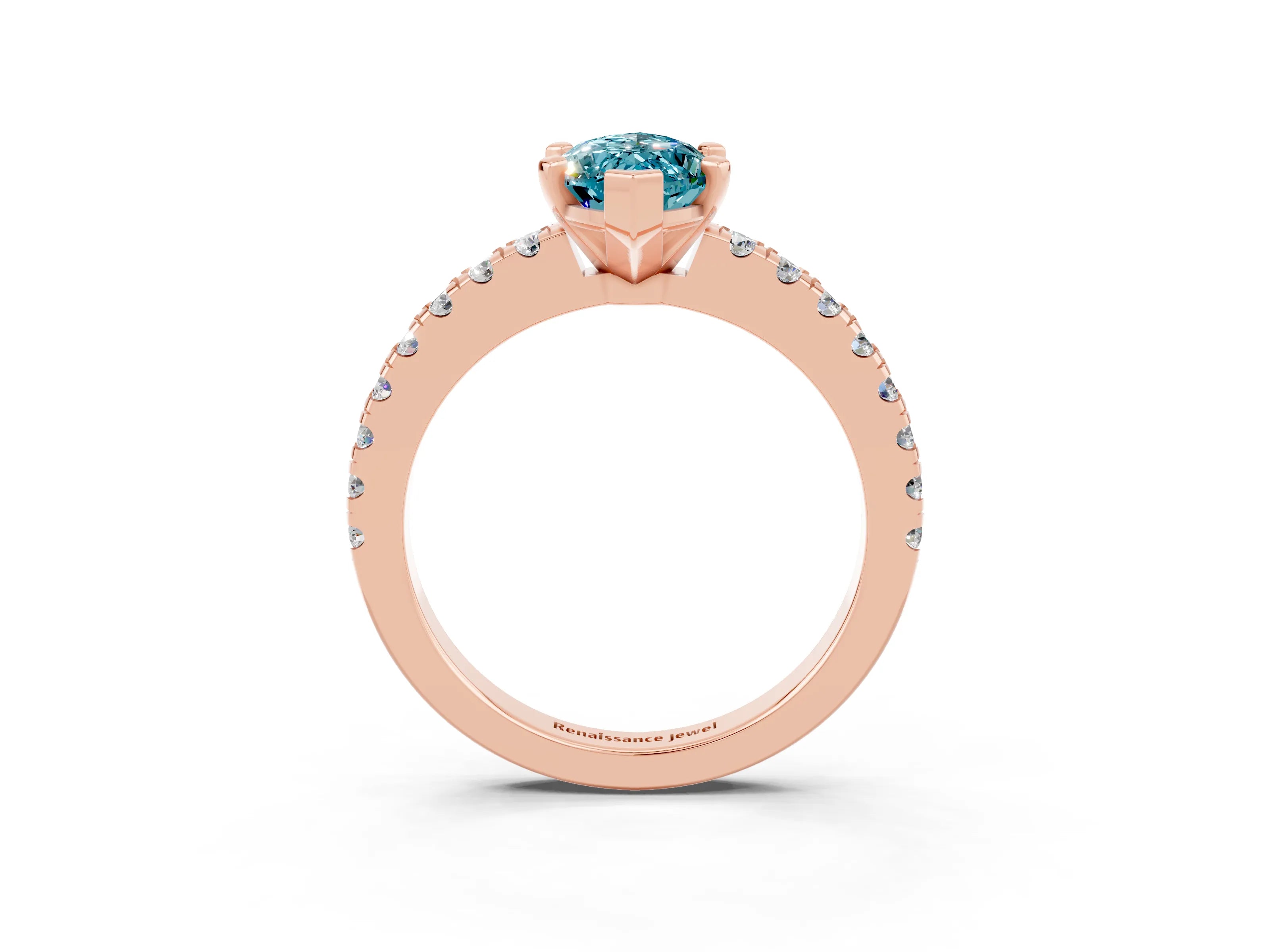 Rose gold Marquise Cut Solitaire Diamond with Pavé Band and Four-Prong Setting_3