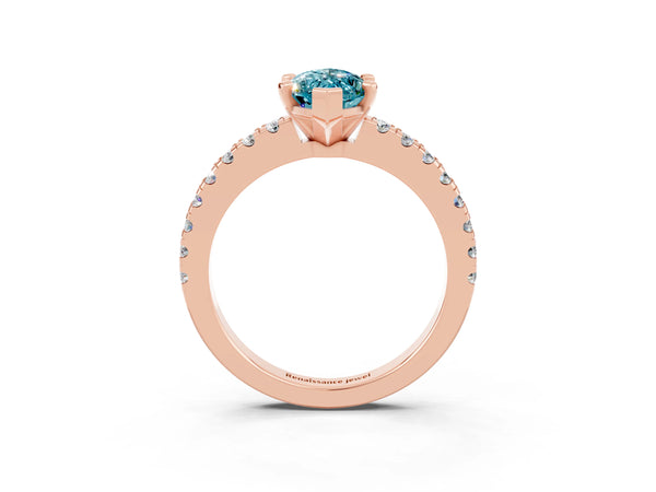 Rose gold Marquise Cut Solitaire Diamond with Pavé Band and Four-Prong Setting
