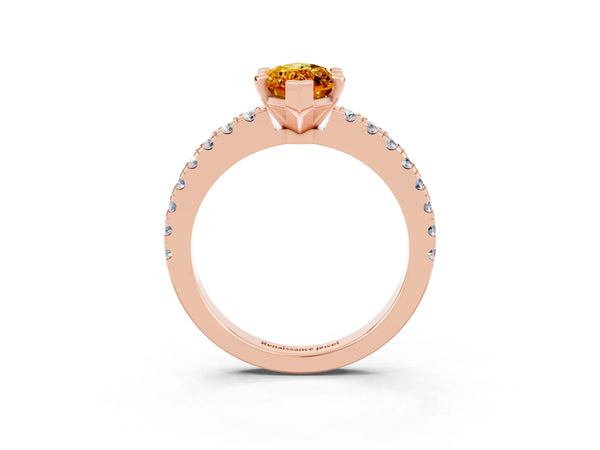 Rose gold Marquise Cut Solitaire Citrine with Pavé Band and Four-Prong Setting