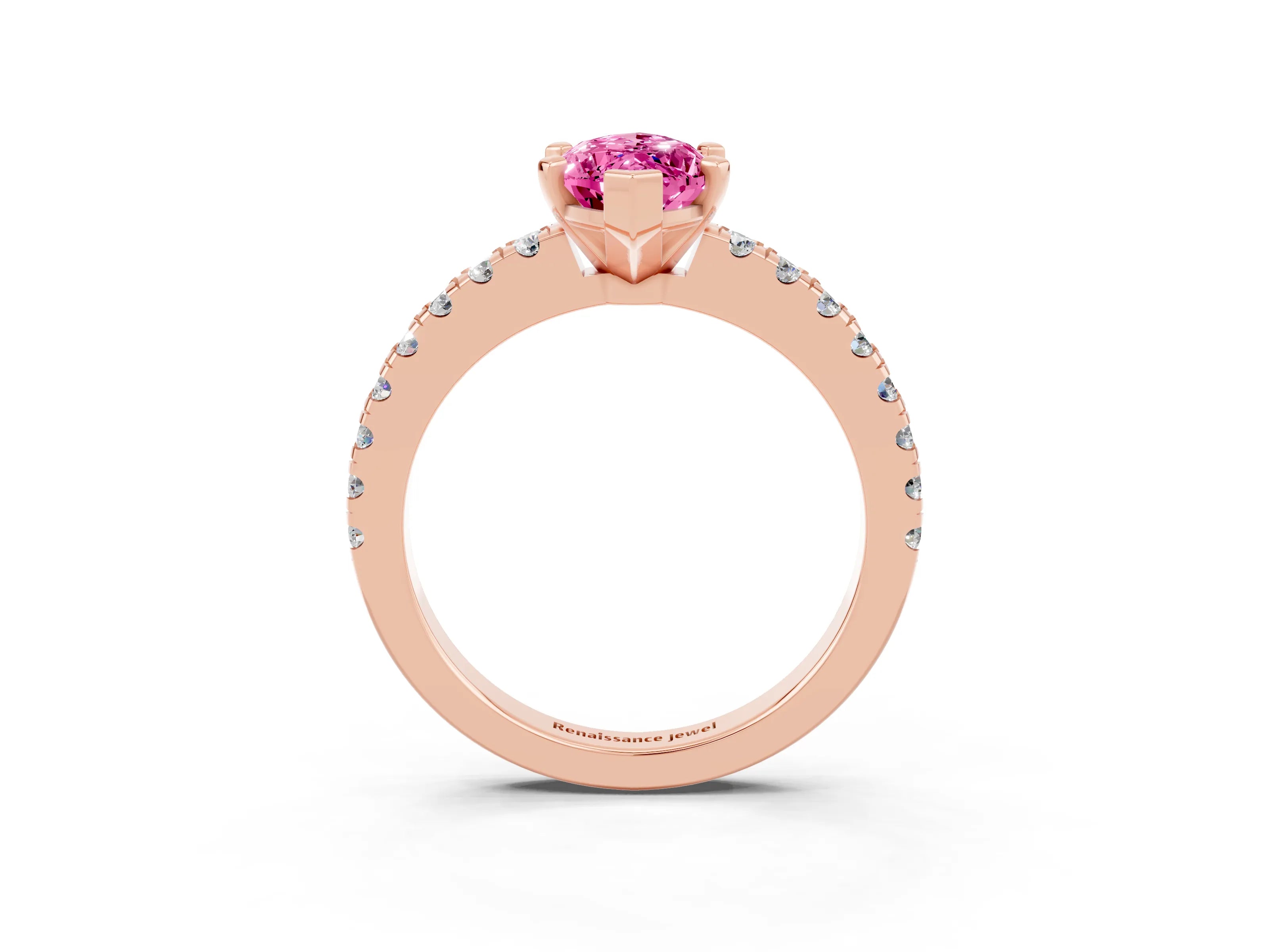 Rose gold Marquise Cut Solitaire Diamond with Pavé Band and Four-Prong Setting_3