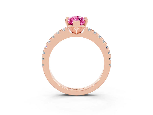 Rose gold Marquise Cut Solitaire Pink Sapphire with Pavé Band and Four-Prong Setting