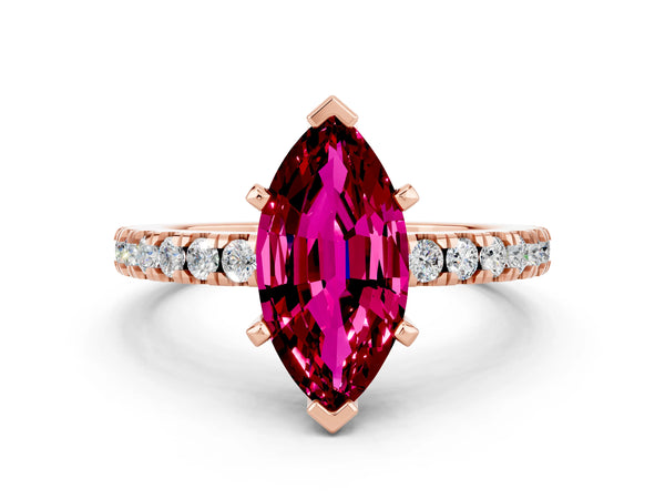 Rose gold Marquise Cut Solitaire Garnet with Pavé Band and Four-Prong Setting