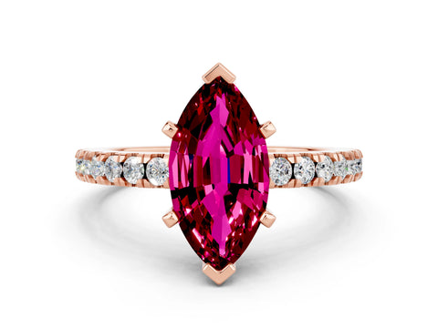 Rose gold Marquise Cut Solitaire Diamond with Pavé Band and Four-Prong Setting