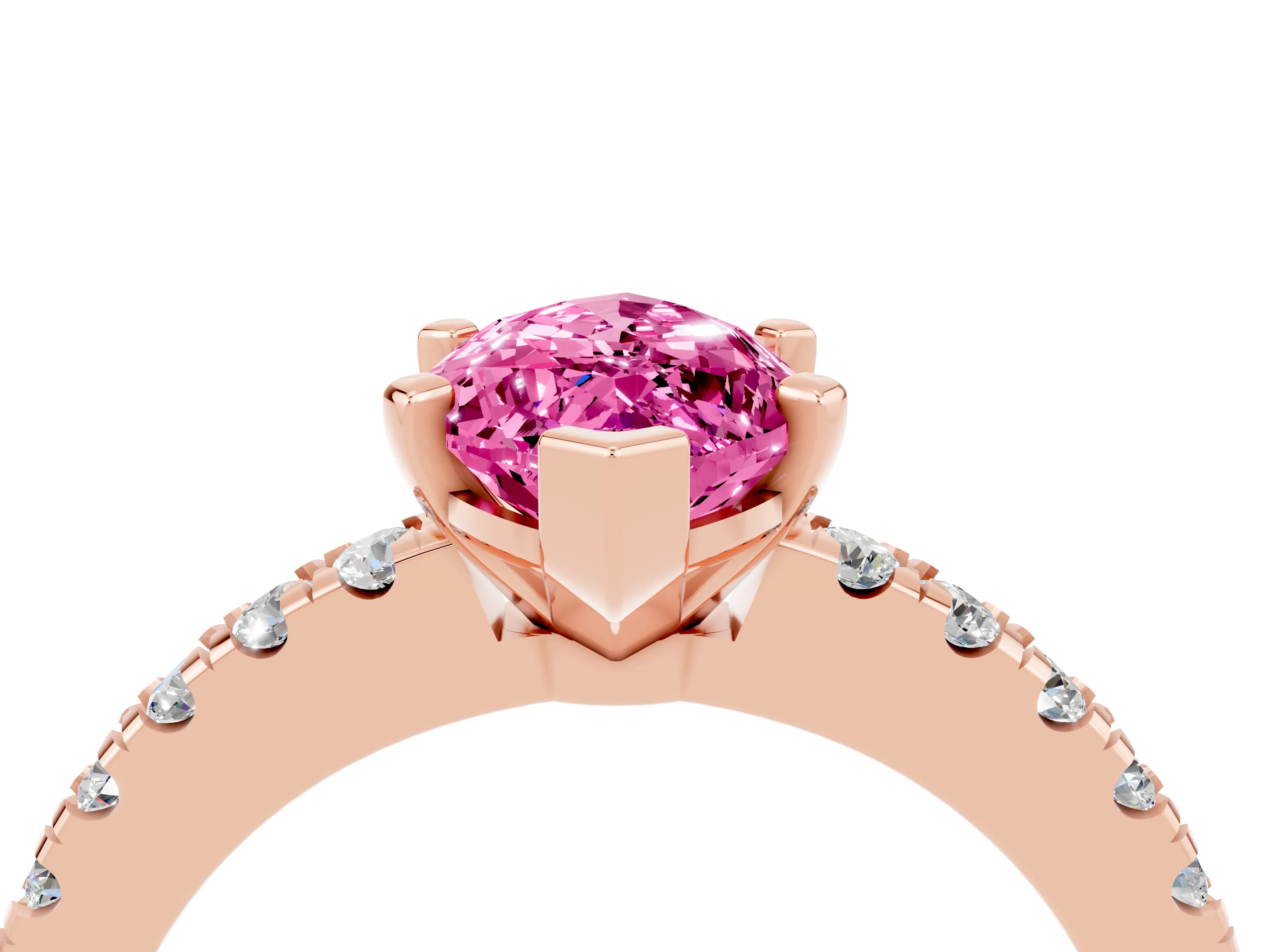 Rose gold Marquise Cut Solitaire Diamond with Pavé Band and Four-Prong Setting_4
