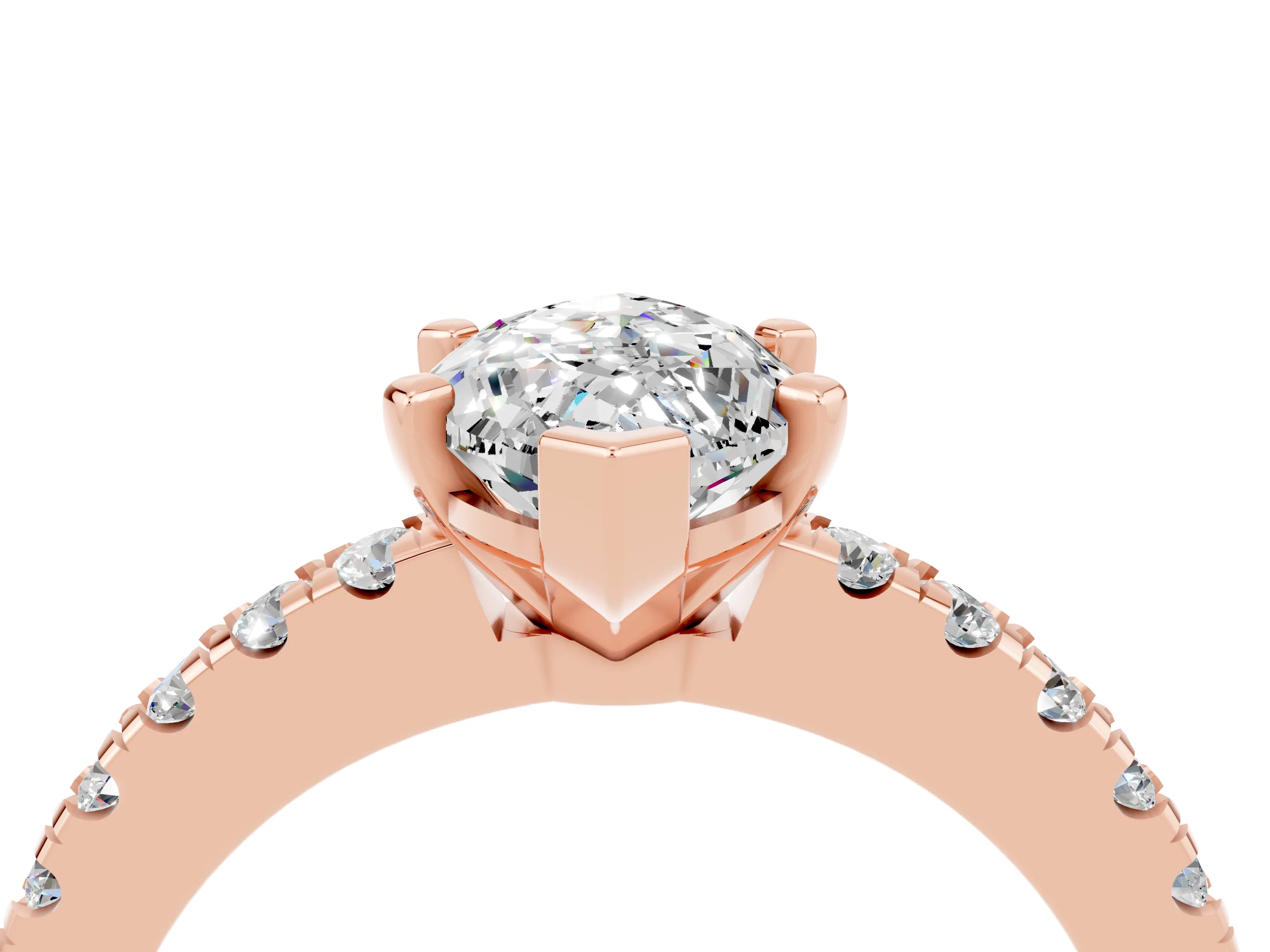 Rose gold Marquise Cut Solitaire Diamond with Pavé Band and Four-Prong Setting_4