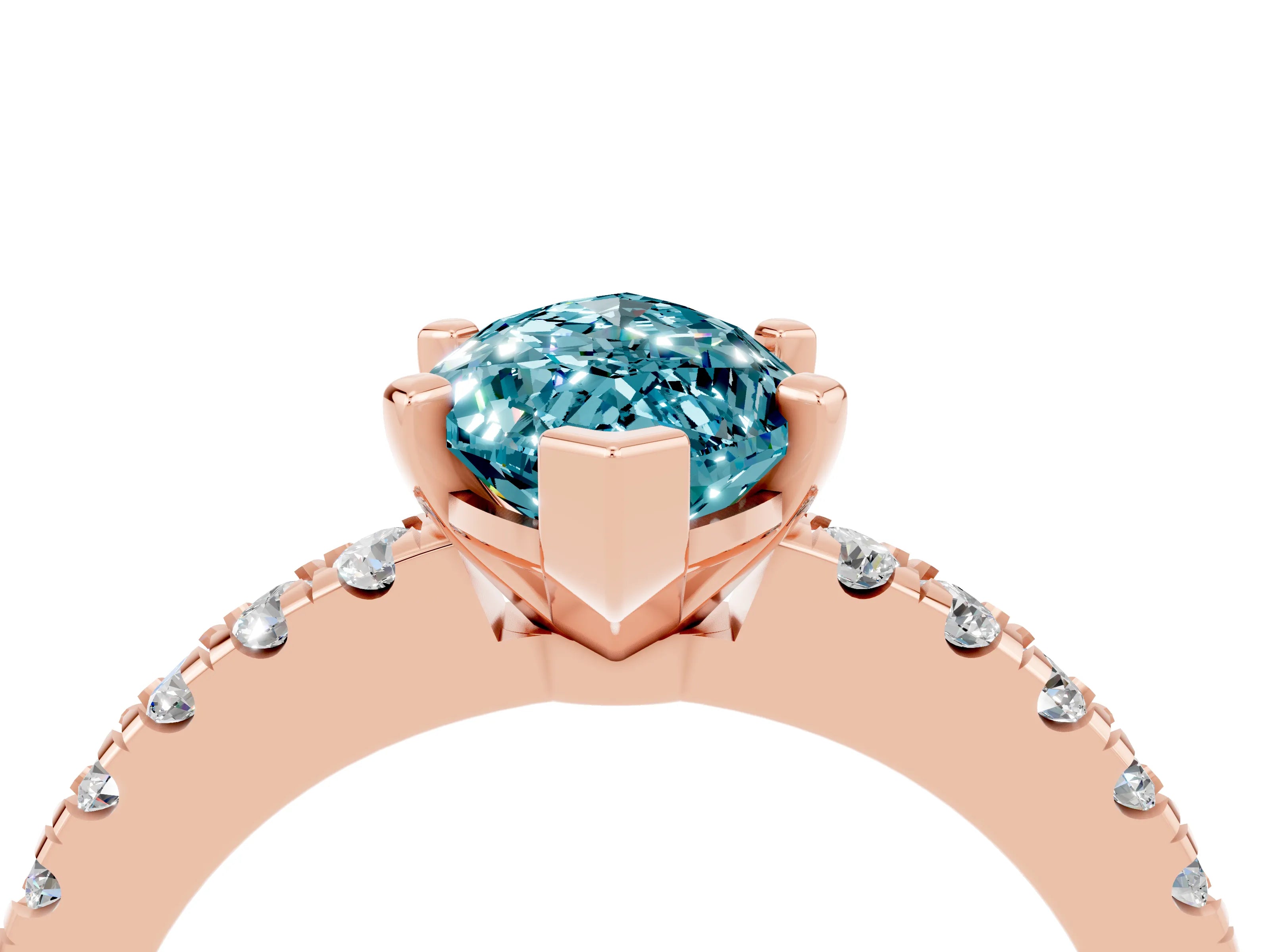 Rose gold Marquise Cut Solitaire Diamond with Pavé Band and Four-Prong Setting_4