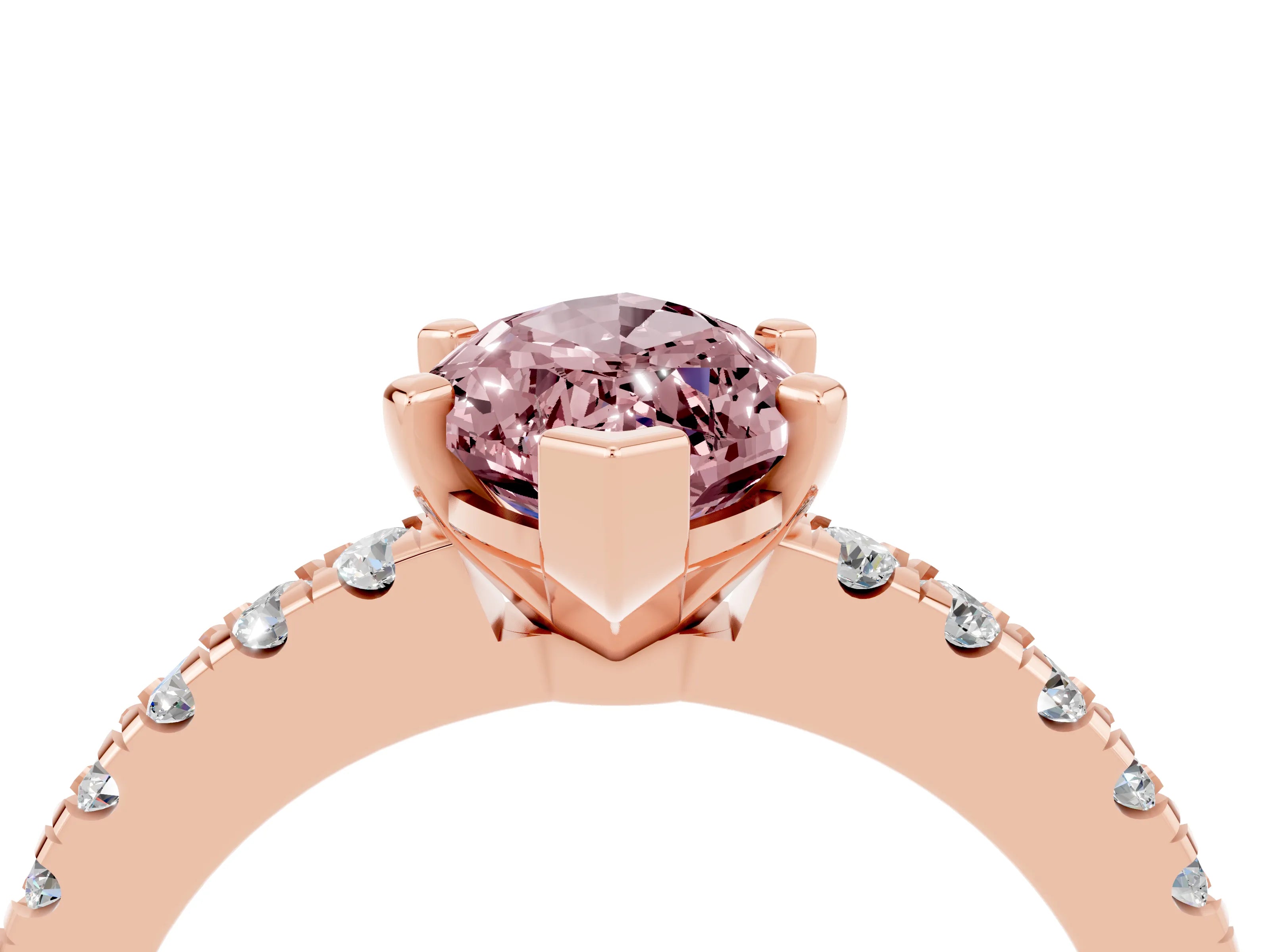 Rose gold Marquise Cut Solitaire Diamond with Pavé Band and Four-Prong Setting_4