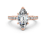 Rose gold Marquise Cut Solitaire Diamond with Pavé Band and Four-Prong Setting