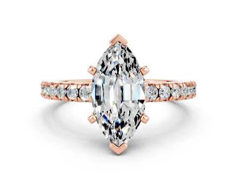 Rose gold Marquise Cut Solitaire Diamond with Pavé Band and Four-Prong Setting