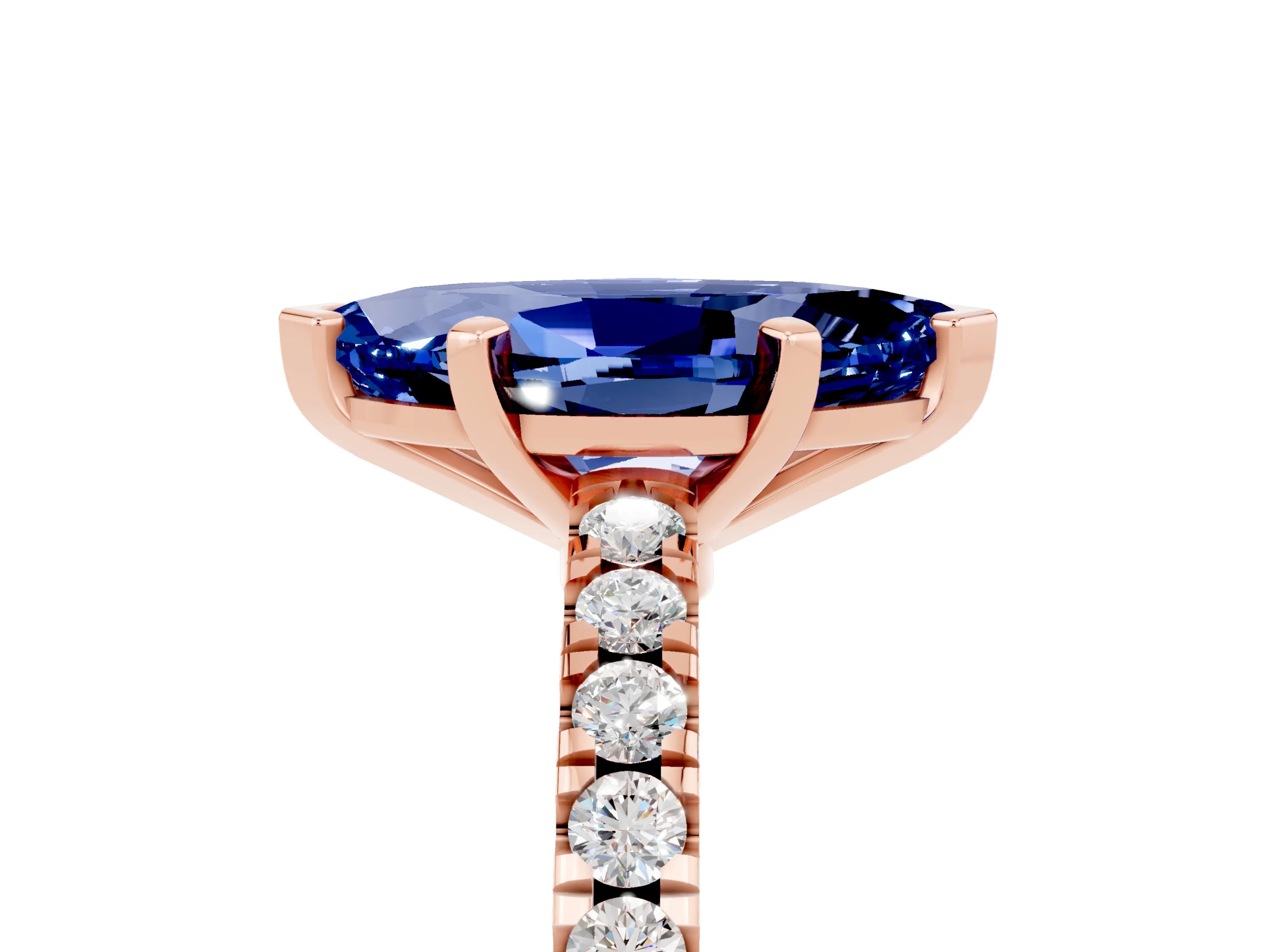 Rose gold Marquise Cut Solitaire Diamond with Pavé Band and Four-Prong Setting_5