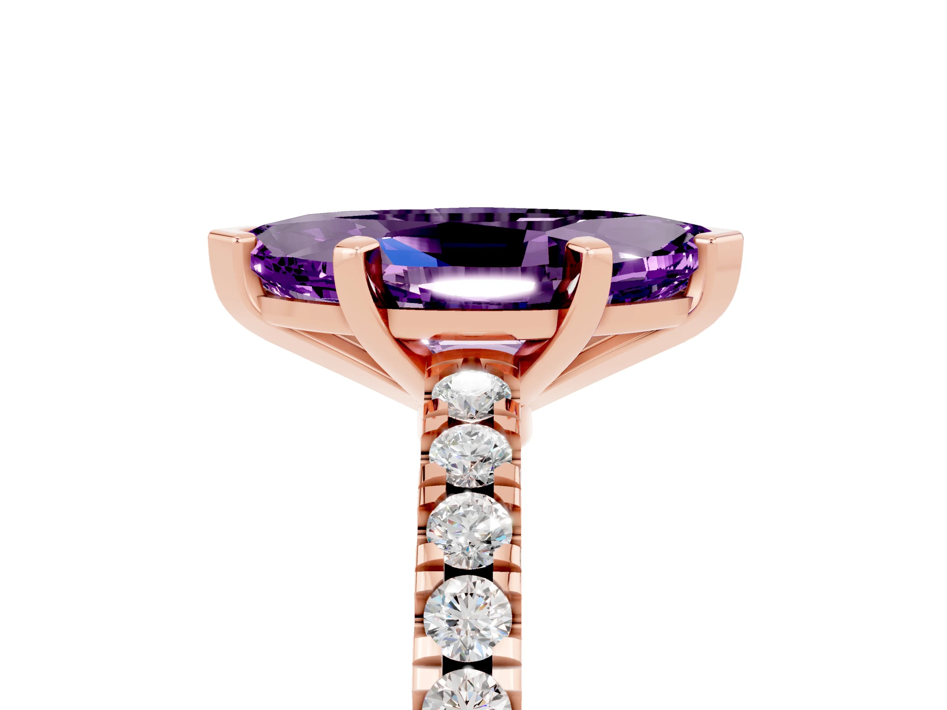 Rose gold Marquise Cut Solitaire Diamond with Pavé Band and Four-Prong Setting_5
