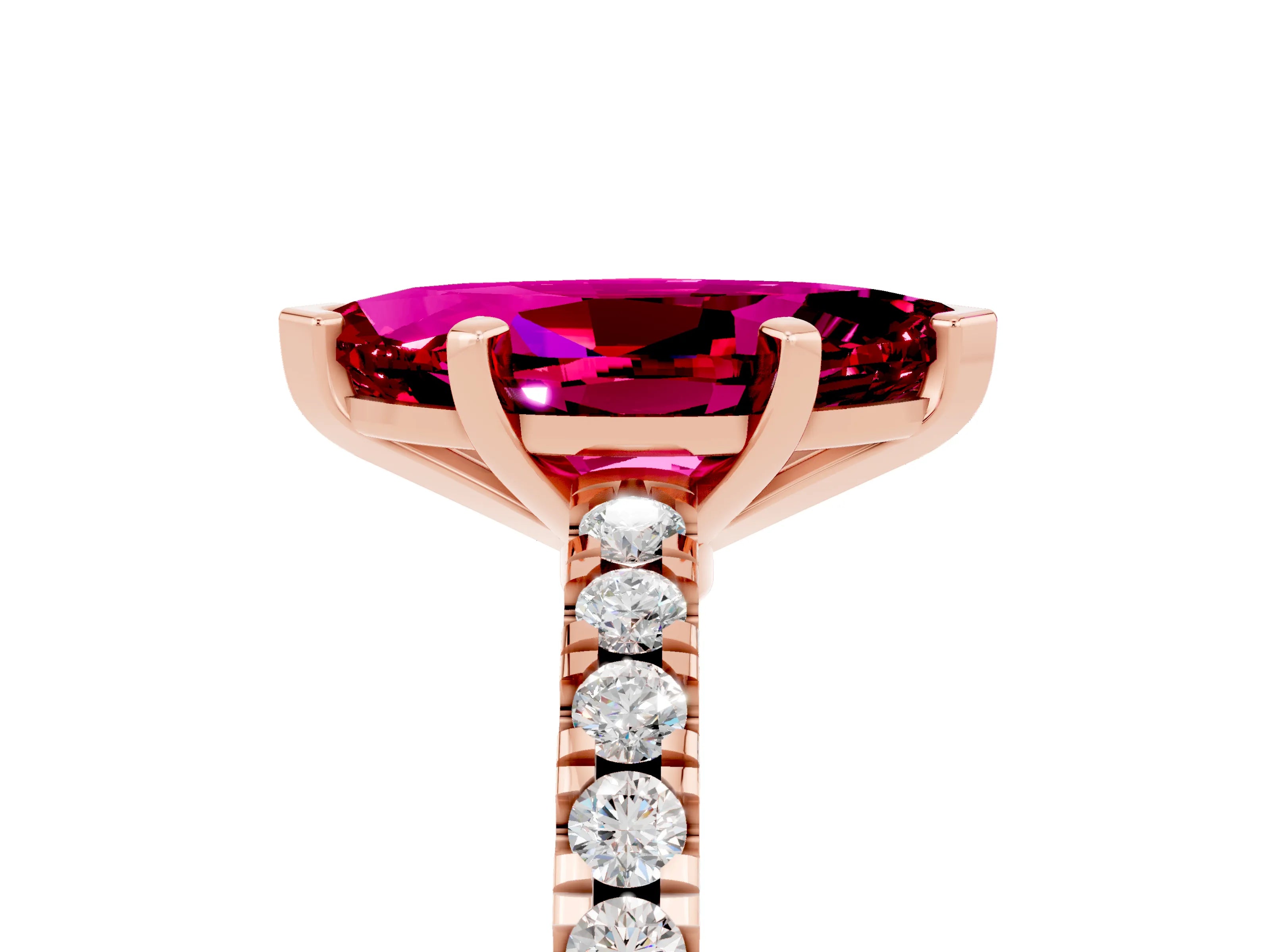 Rose gold Marquise Cut Solitaire Diamond with Pavé Band and Four-Prong Setting_5