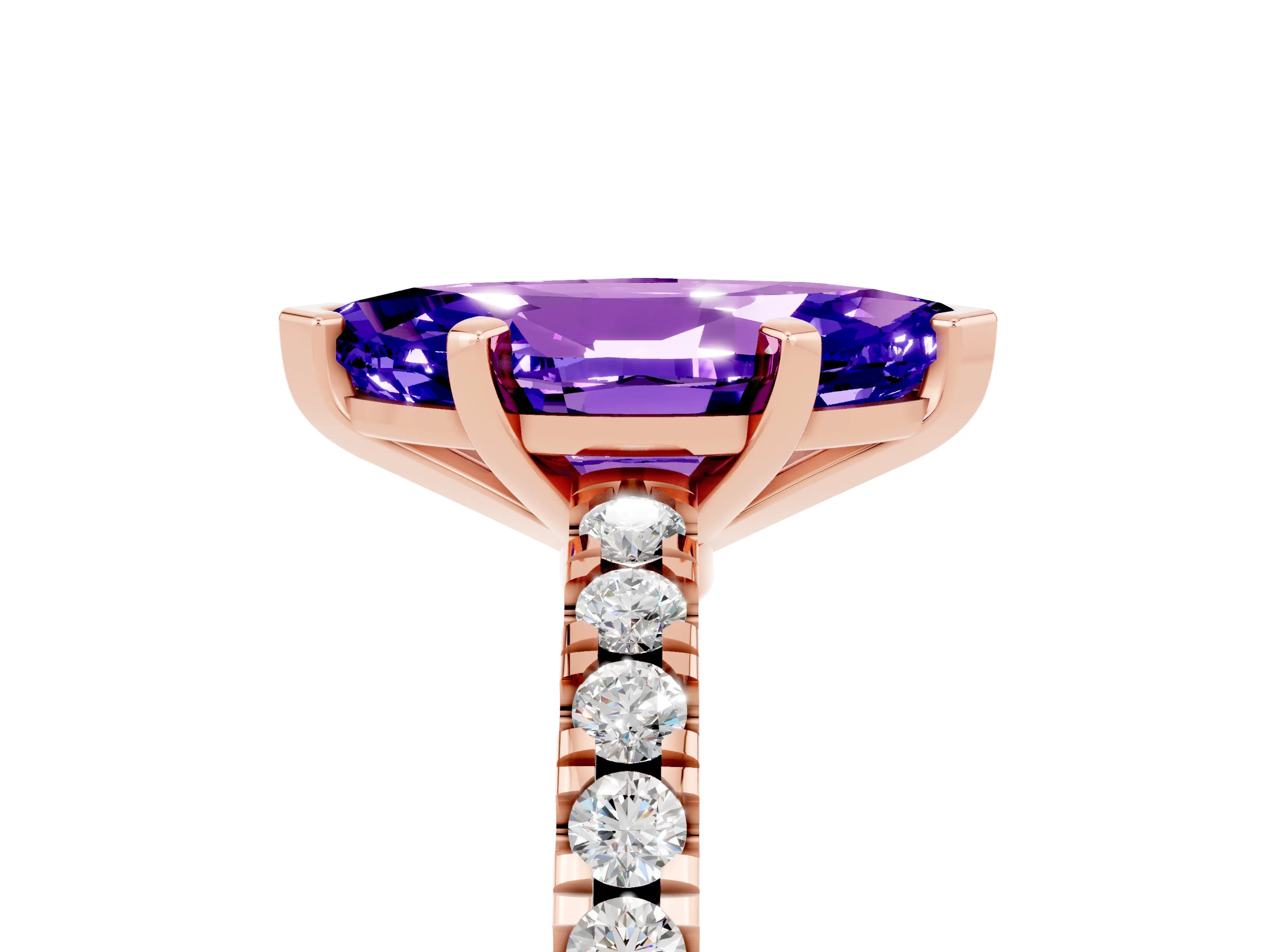 Rose gold Marquise Cut Solitaire Diamond with Pavé Band and Four-Prong Setting_5