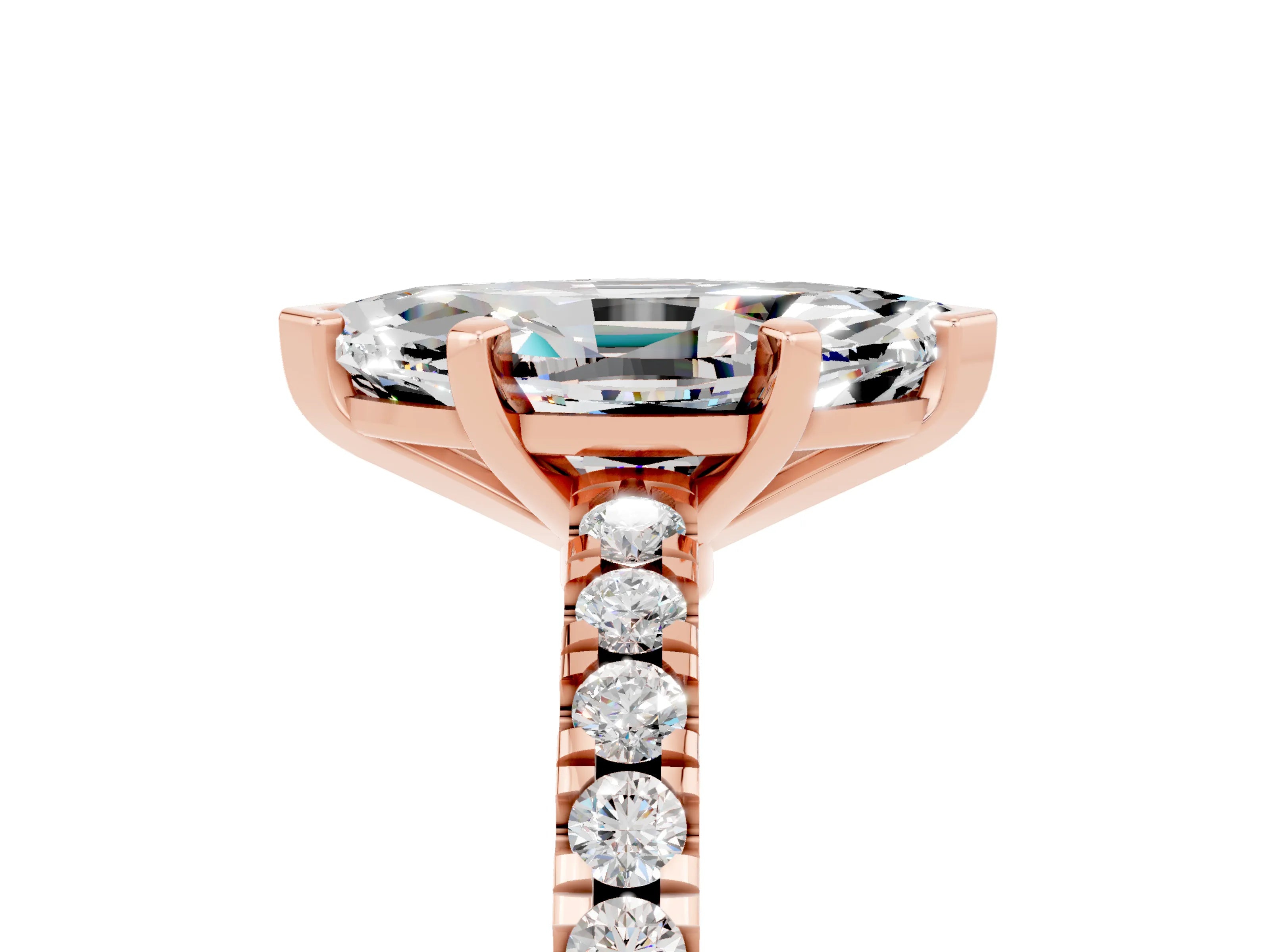 Rose gold Marquise Cut Solitaire Diamond with Pavé Band and Four-Prong Setting_5