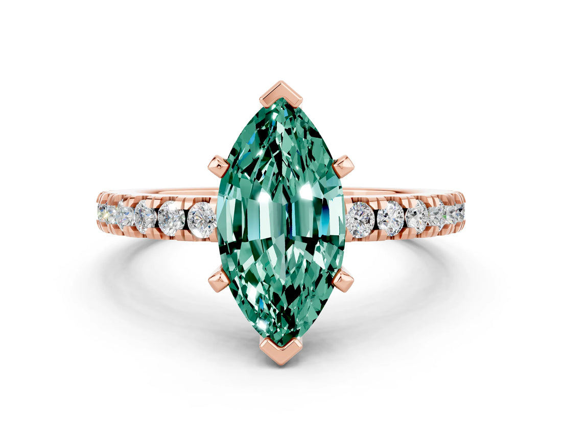 Rose gold Marquise Cut Solitaire Diamond with Pavé Band and Four-Prong Setting