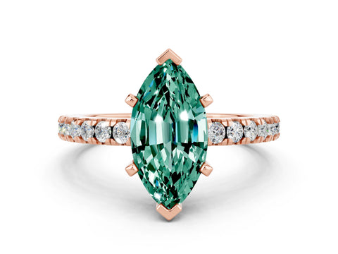 Rose gold Marquise Cut Solitaire Diamond with Pavé Band and Four-Prong Setting