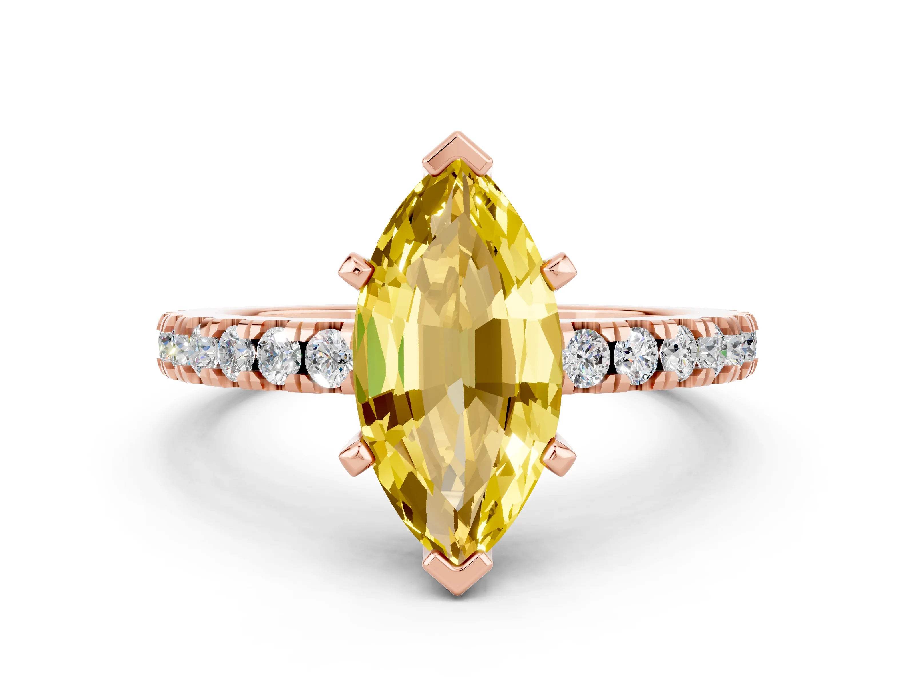 Rose gold Marquise Cut Solitaire Diamond with Pavé Band and Four-Prong Setting