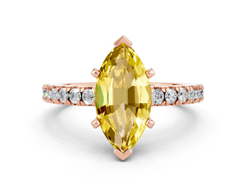 Rose gold Marquise Cut Solitaire Diamond with Pavé Band and Four-Prong Setting