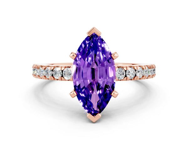 Rose gold Marquise Cut Solitaire Tanzanite with Pavé Band and Four-Prong Setting