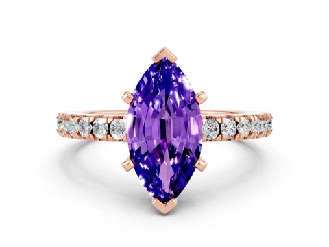 Rose gold Marquise Cut Solitaire Diamond with Pavé Band and Four-Prong Setting