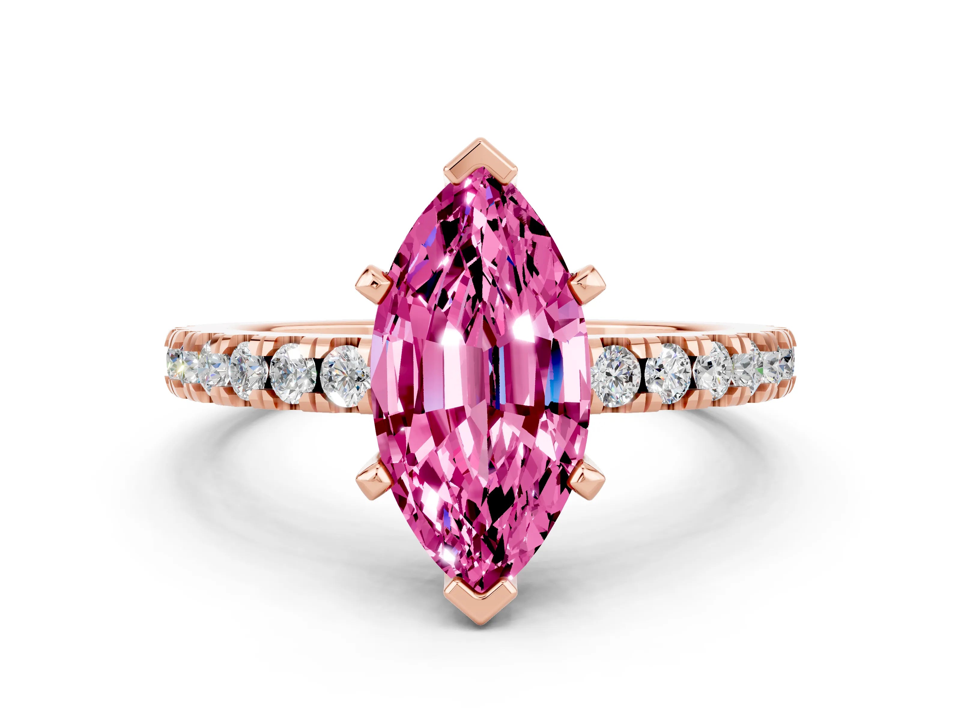 Rose gold Marquise Cut Solitaire Diamond with Pavé Band and Four-Prong Setting