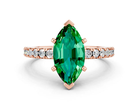 Rose gold Marquise Cut Solitaire Diamond with Pavé Band and Four-Prong Setting