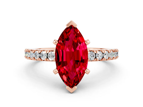 Rose gold Marquise Cut Solitaire Diamond with Pavé Band and Four-Prong Setting