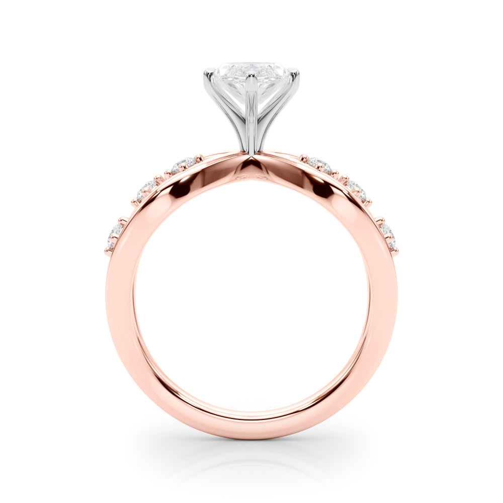 Rose gold Marquise Cut Solitaire Diamond with Side Stones on Criss-Cross Band and Four-Prong Setting 2