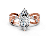 Rose gold Marquise Cut Solitaire Diamond with Side Stones on Criss-Cross Band and Four-Prong Setting_26