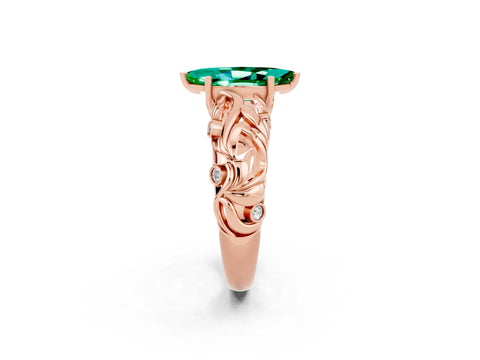 Rose gold Marquise Cut Solitaire Emerald Leaf-Inspired Vine Band Ring with Prong Setting_2