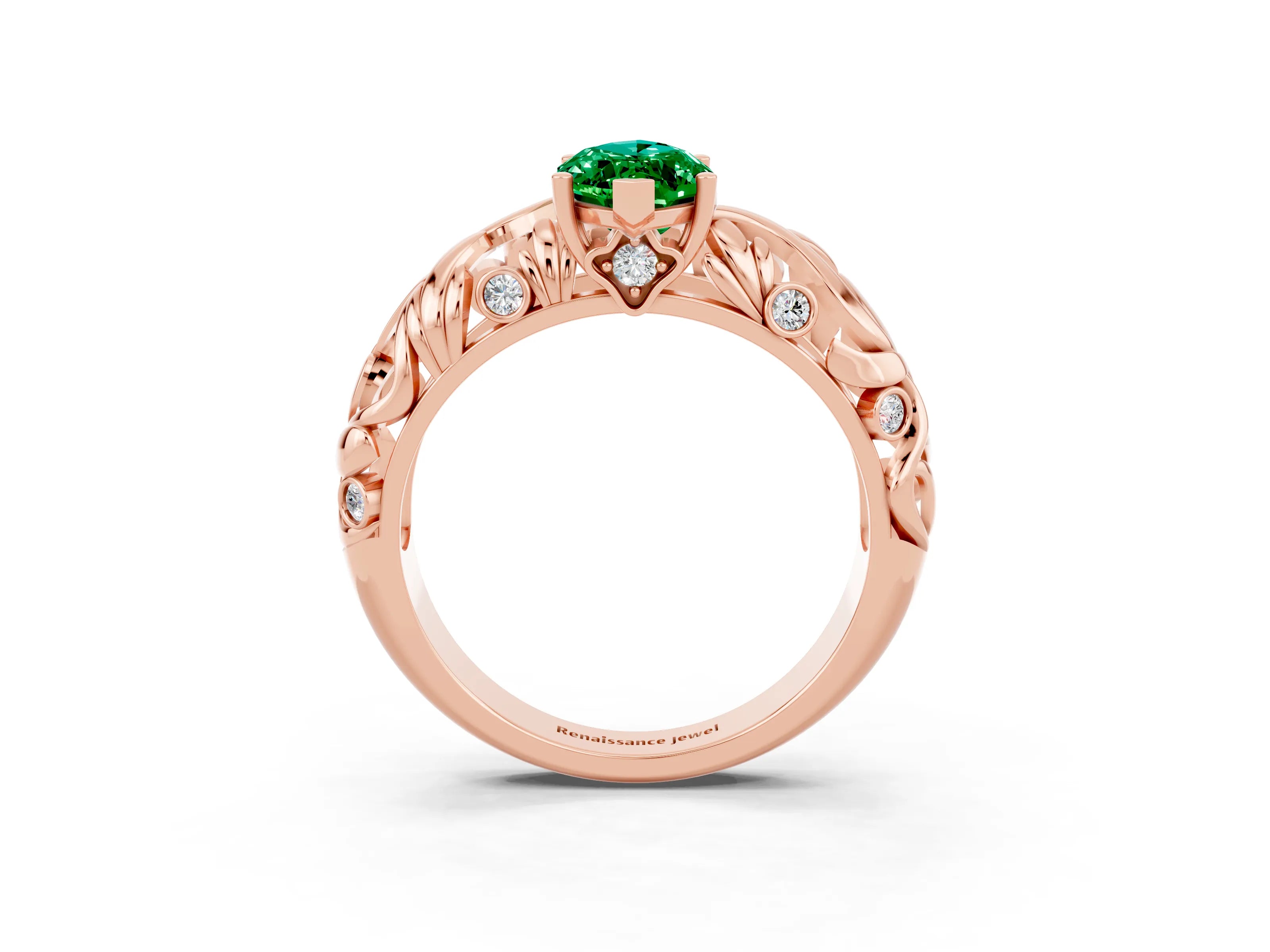 Rose gold Marquise Cut Solitaire Emerald Leaf-Inspired Vine Band Ring with Prong Setting_3