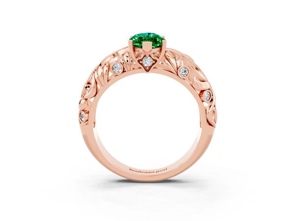 Rose gold Marquise Cut Solitaire Emerald Leaf-Inspired Vine Band Ring with Prong Setting