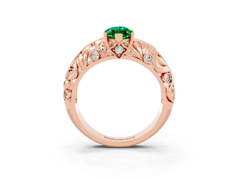 Rose gold Marquise Cut Solitaire Emerald Leaf-Inspired Vine Band Ring with Prong Setting_3