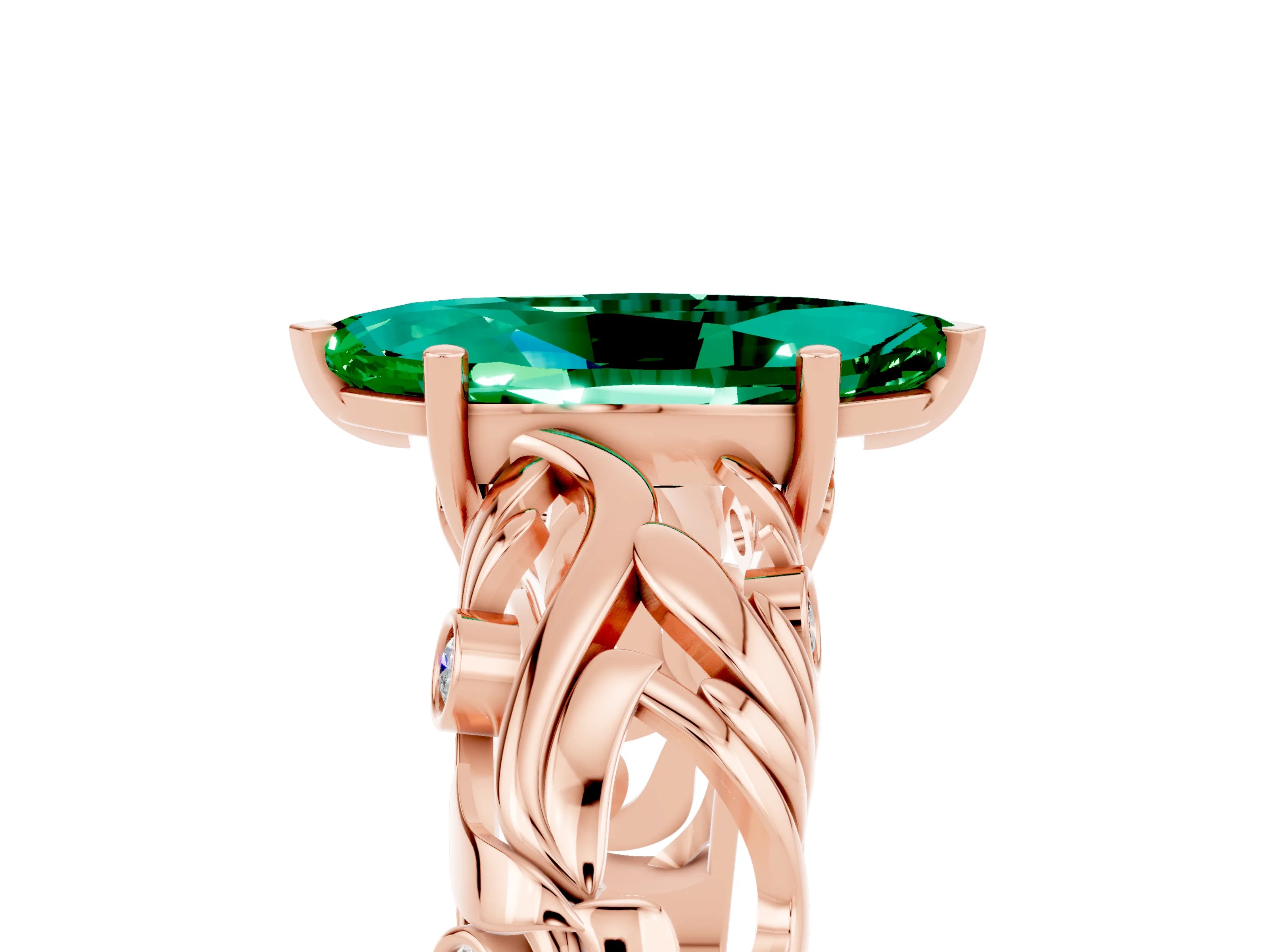 Rose gold Marquise Cut Solitaire Emerald Leaf-Inspired Vine Band Ring with Prong Setting_5
