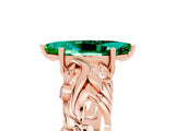 Rose gold Marquise Cut Solitaire Emerald Leaf-Inspired Vine Band Ring with Prong Setting_5