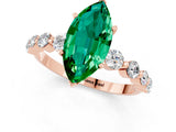 Rose gold Marquise Cut Solitaire Emerald Ring with Pave Band and Four-Prong Setting_1