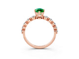 Rose gold Marquise Cut Solitaire Emerald Ring with Pave Band and Four-Prong Setting_3