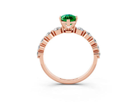 Rose gold Marquise Cut Solitaire Emerald Ring with Pave Band and Four-Prong Setting_3