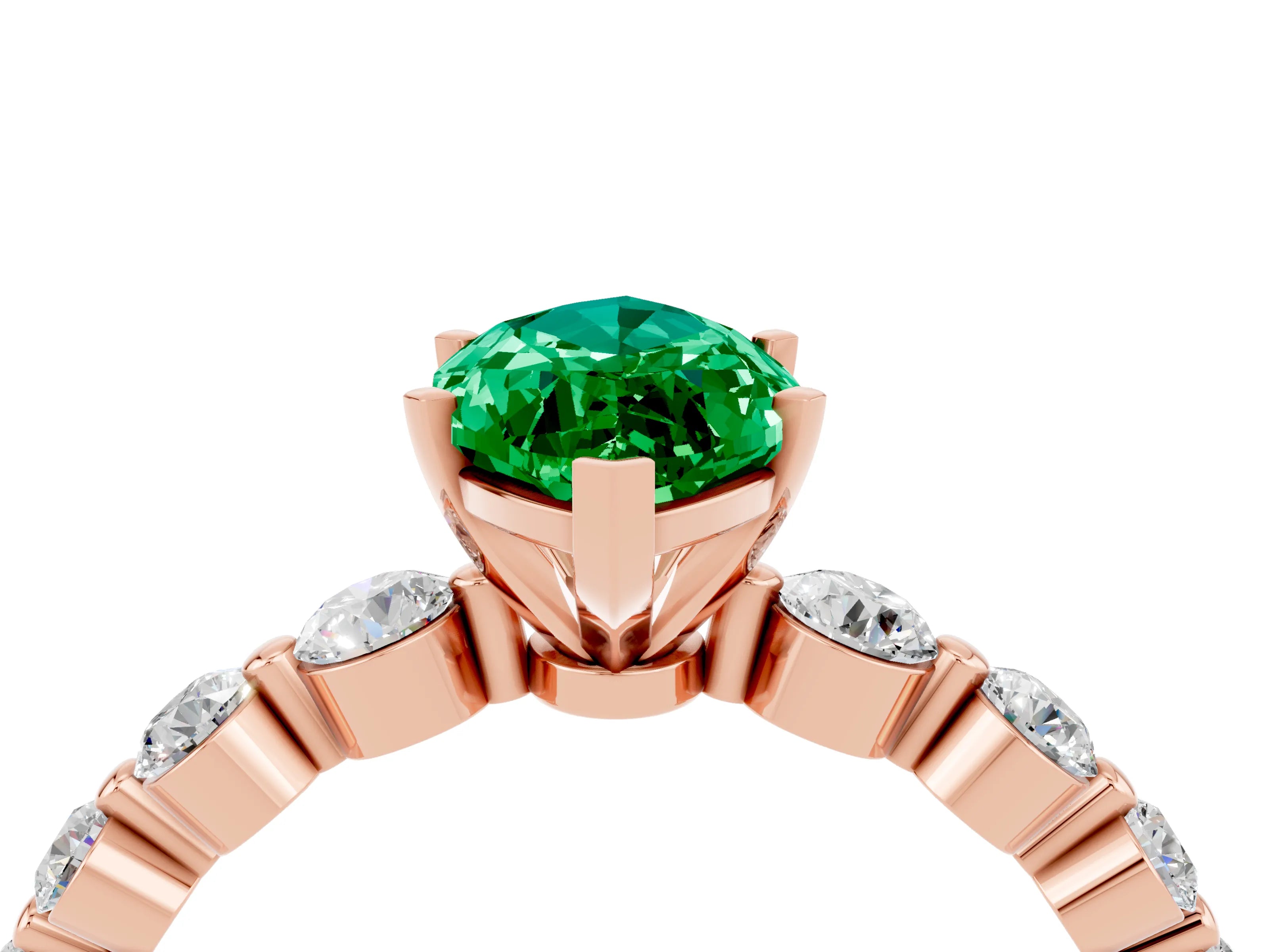 Rose gold Marquise Cut Solitaire Emerald Ring with Pave Band and Four-Prong Setting_4