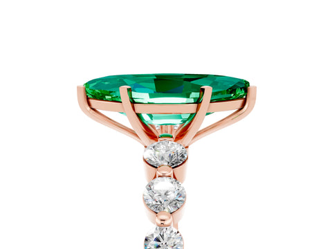 Rose gold Marquise Cut Solitaire Emerald Ring with Pave Band and Four-Prong Setting_5