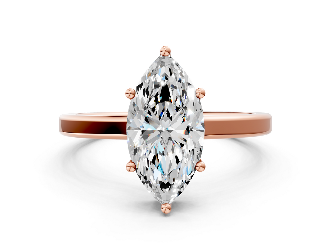 Rose gold Marquise Cut Solitaire Engagement Ring with Four-Prong Setting on a Classic Band_36