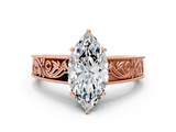 Rose gold Marquise Cut Solitaire Engraved Band with Four-Prong Setting_62