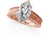 Rose gold Marquise Cut Solitaire Engraved Band with Four-Prong Setting_63